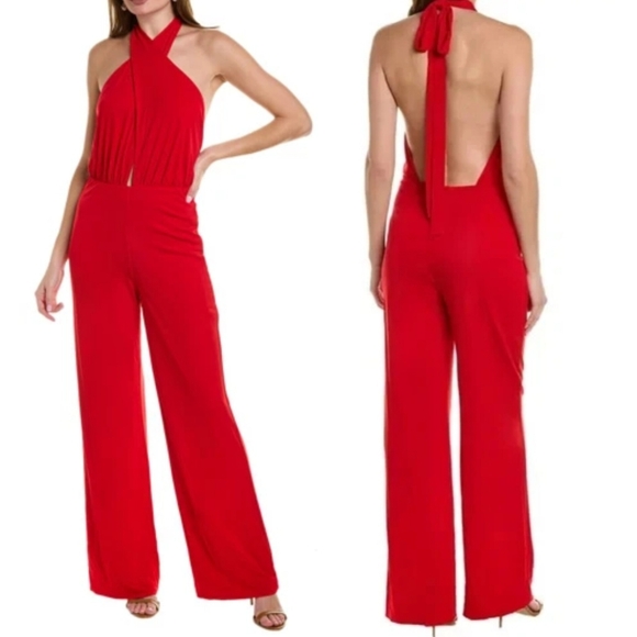 🔥Halston Kaiya Elegant Halter Open Back Red Jumpsuit